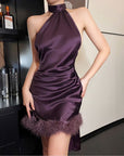 Delvine Fur Halter Dress