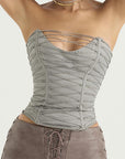 Arya Lace Up Grey Top