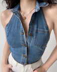 Corey Halter Neck Denim Top