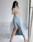 Elyse Denim Slit Skirt