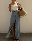 Levigne Front Slit Denim Skirt