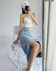 Elyse Denim Slit Skirt
